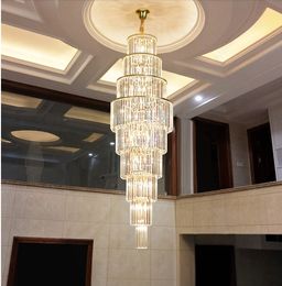 Decorative Large Classic Cristal Factory Hotel Living Room Spiral Long Modern Led Luxury Crystal Staircase Chandelier Lighting