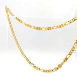 Italian Fine Figaro Link Chain Necklace 6mm 20" 24 K Stamp Gold Plated