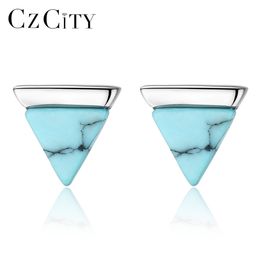 Earrings for Women Real Sterling Silver 925 Stud Triangle Created Turquoise Petite Post Earring Female Dating Jewellery