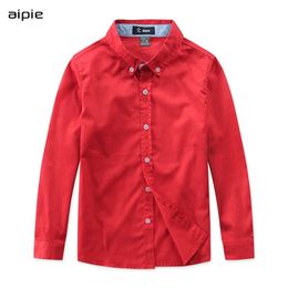 Children red shirts Casual Solid color 100% Cotton Good quality Satin Boys shirts kids clothing 210306