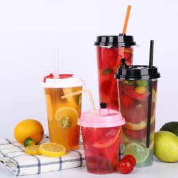700ml 24 oz Disposable Plastic Cups Cold Drinks Juice Coffee Milky Tea Cup Thicken Transparent Drink Tool With Lid