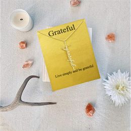 GRATEFUL Cross Religion Pendant Necklace Girls Women Letter Chokers Statement Card Jewellery Gift Silver Gold Colour
