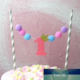 One Year Pompon Cake Toppers First Birthday Cake Flag Baby Shower Party Decor