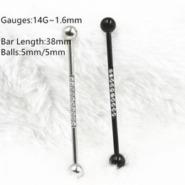 10pcs Shippment 14g~1.6mm CZ Gems Straight Helix Scaffold Long Barbells Industrial Bar Body Jewelry Ear Piercing