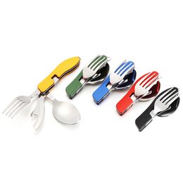 Camping folding fork spoon combination stainless steel tableware multi-function knife disassembling tableware Flatware Sets