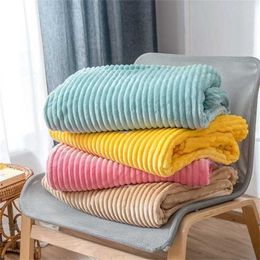 New Super Soft Quilted Flannel Blanket For Beds Solid Striped Mink Throw Sofa Cover Bedspread Winter Warm 211122