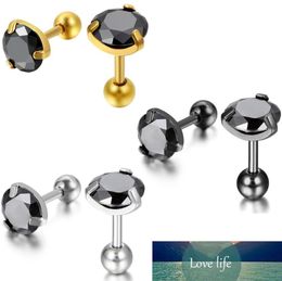 Stainless Steel Vintage Men's Stud Earrings 7mm CZ Black Royal King Crown Round Earring For Male Two Colours Selection Jeweley