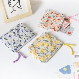 Storage Bags Small Size Great Vintage Floral Print Coin Purse Cotton Mini Wallet Zipper For Girl