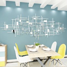 Simple line geometry Mirror Acrylic wall stickers Living room wall decoration Originality 3d DIY Wall stickers Home decor 210310
