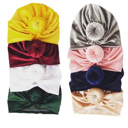 New Golden velvet knotted hairband baby Beanie cap for children autumn-winter baby donut Indian cap kids hair accessory