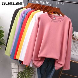 OUSLEE Cotton Long Sleeve T Shirt Women Casual Basic Women's T-shirts Solid Colours Top Female Fashion Korean Tee Shirt Plus Size Y0629