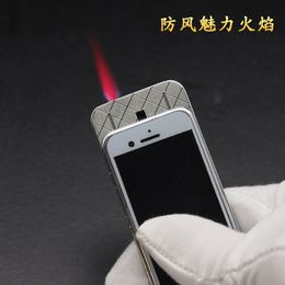 Classic Phone Modelling Windproof Sliding Off Inflated Butane Gas Lighter Turbine Torch Red Jet Flame Iigniter Gadget For Gift