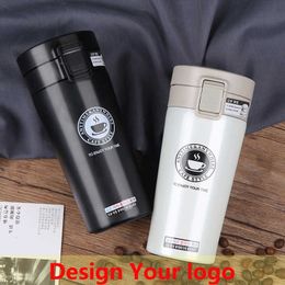 Double Wall Stainless steel Coffee Mug Thickened Big Car Thermos Travel Thermo Cup Gifts Flask Design Custom name 210615