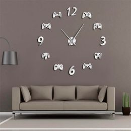 Video Controllers DIY Large Decor Modern Design Freamless Giant Clock Game Boys Room Wall Watch 210310