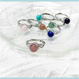 Cluster Jewelrymomiji Fashion Rings Healing Natural Stone Amethysts Agates Pink Quartz Womenparty Wedding Rotatable Wholesale Drop Delivery