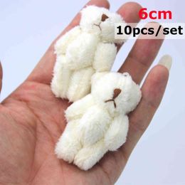 10pc/set 6.0cm Stuffed Teddy Bear DIY mini Joint plush bears Wedding box toy doll Garment & Hair Accessories Y211119