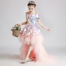 2022 Shiny Sequins Flower Girls Dresses Sleeveless Tulle Tiered TuTu Girls Pageant Gowns Gorgeous Puffy Prom Dresses first holy communion dresses