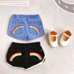 Toddler Girl Rainbow Jeans Shorts Kids Fashion Brand Design Denim Bottoms For Summer Baby 210619