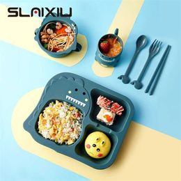 Baby Children's Tableware Products Feeding Set Cartoon Plates Kids Dishes Children Training Eating Food Bowl Spoon Fork 211027