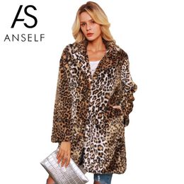 Women's Fur & Faux Fashion Women Leopard Print Coat Turn-Down Collar Long Sleeve Thick Pocket Jacket Winter Plus Size Fluffy