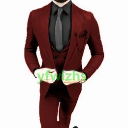 Handsome One Button Groomsmen Peak Lapel Groom Tuxedos Men Suits Wedding/Prom/Dinner Man Blazer(Jacket+Pants+Tie+Vest) W819