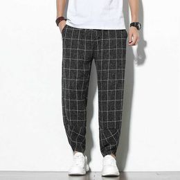 Men's Loose Harajuku Plaid Pants Patchwork Cotton Linen Hip Hop Harem Pants Men Casual Male Korean Trouser Streetwear 2020 New X0723