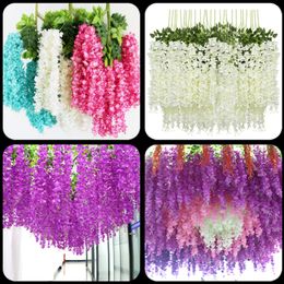 Free Shipping Encrypted Three Branches Artificial Hydrangea Wisteria Flower Rattan for Home Wedding Party DIY Ornament