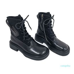 black Martin heel 4cm fabric leather patchwork canvas trim zipper boot11