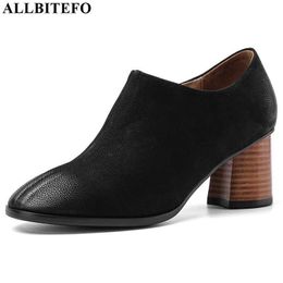 ALLBITEFO fashion sexy office high heels natural genuine leather high heel shoes brand round toe women heels 210611
