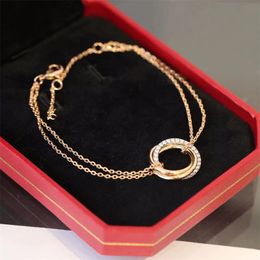 Luxury Designer Charm Bangle Women Bracelet Brand 3 Ring Diamond Titanium Steel Jewellery Texture Silver Rose Gold Plated Never Fade Fashion Womens Bra