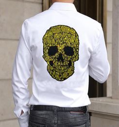 Bigbarry Mens Skull Print Chic Long Sleeve Casual Button Front Dress Shirts