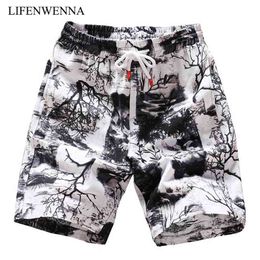 Men's Beach Shorts Fashion Linen Leisure Loose Straight Comfortable Bermuda Men Summer Brand Large Size M-5XL 210713