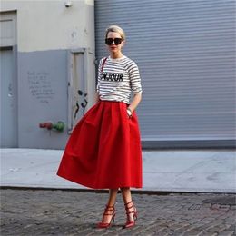 Fashion Streetwear Red Elegant Women's Skirts Mid-Calf Ball Gown Satin Skirt Formal Evening Party for Ladies 210619