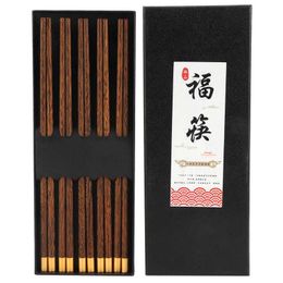 Chopsticks Chinese Style 5 Pairs Wooden Set Safe Handcrafted Tableware Gift For Family Friends