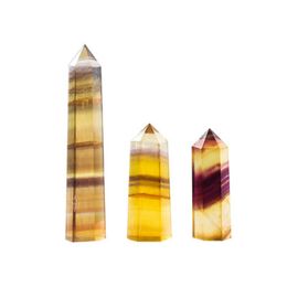 Natural yellow fluorite Energy Pillar rough stone crafts ornaments Ability Quartz Tower Mineral Healing wands Reiki Crystal Point