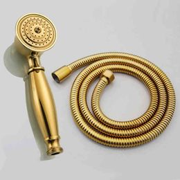 Luxury Gold Colour Brass Shower Head Bathroom Hand Shower Head 1.5m Shower Hose H1209