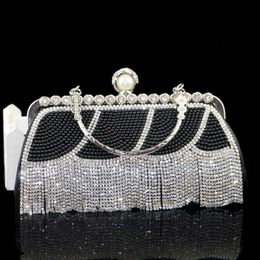 Party Purse Women's Wedding Gold Evening Clutch Bag Diamond Crystal Tassel Pearl Elegant Mini Handbag