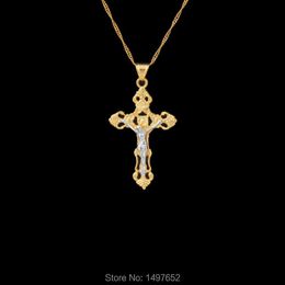 Pendant Necklaces Adixyn Jesus Cross Necklace For Women Men Gold Colour Fashion INRI Crucifix Jewellery With 45cm 60cm Chain