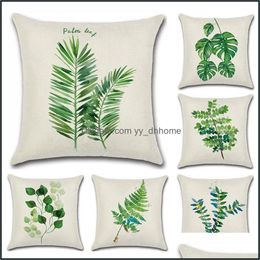 Cushion/Decorative Pillow Home Textiles & Garden Rainforest Case Green Leaf Plant Linen Pillows Square Cushion Cases Er Leaves Bedroom Decor