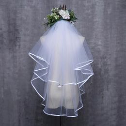 two layer top Australia - Bridal Veils Women Wedding Veil Two Layers Short Tulle Ribbon Edge For Accessories Top Quality