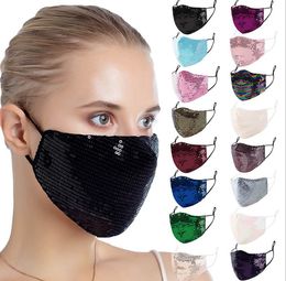 Face Mask 2021 Fashion BlingBling Sequin Paillette designer Masks Washable Reusable womenMask Mascarillas Protective Adjustable facemask