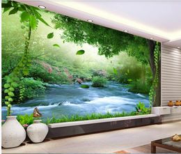 3d Customised wallpaper Coffee shop natural environment small stream flowing water background wall