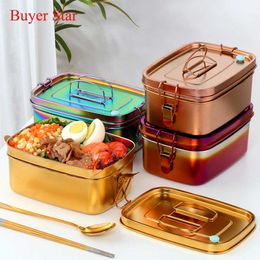 1.5L 304 Stainless Steel Lunch Box Double Layers Bento Food Container Snack Storage Thermal Metal Stock Dinnerware 210709