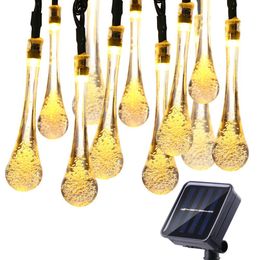 6M 30LED Solar Garden Decorations Droplet Bulb String Lights Outdoor Waterproof Christmas Garden Light Lawn Courtyard Lamp Decoration