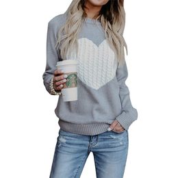 Autumn Women's Sweater Casual Street Clothes Moderate Knitting Pullover Lady Plus Size Hiver Heart Pattern Long Sleeve 210812