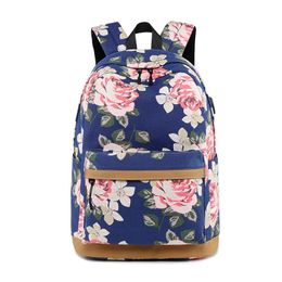Backpack USB Charging Interface Canvas Women Printing School Mackpacks School School School for Teenagers Student Book Bag Girls Fashion