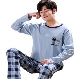 Spring And Autumn Mens Pyjamas Cotton Pyjamas Long-sleeve Casual Men Pyjama Set Plus Size L-4XL Sleepwear 210901