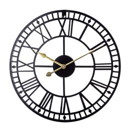 Wall Clocks Vintage 1pcs 50cm 20 Inches Wrought Iron Roman Silent Clock Hollow Hanging For Home Decor - Black/Sliver/Golden