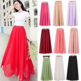 Elegant Solid Long Skirt Women Summer Ladies Saia Longa Korean Red Black Faldas High Waist Pleated Maxi Skirt Female xxl 4xl 6xl