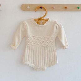 Autumn Solid Colour Newborn Baby Girl Bodysuit Long Sleeve Knitted Jumpsuit Infant Girls Bodysuits Body Bebe One Piece Clothing 210312